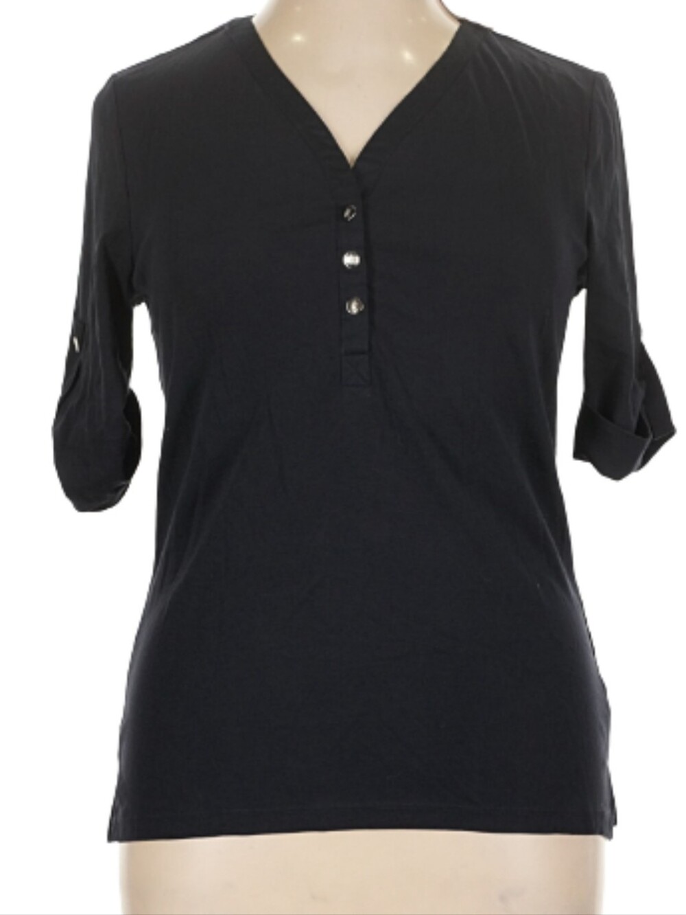 Lauren By Ralph Lauren Navy V-Neck 3/4 Sleeve Button Henley Top Size XL